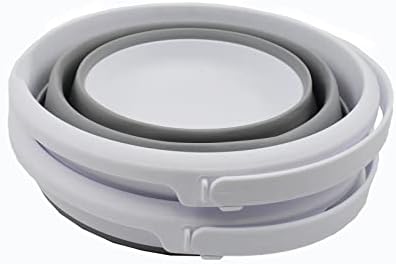 SAMMART 5.5L (1.4 Gallon) Set of 2 Collapsible Plastic Bucket - Foldable Round Tub - Portable Fishing Water Pail - Space Saving Outdoor Waterpot. (White/Grey)