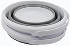 SAMMART 5.5L (1.4 Gallon) Set of 2 Collapsible Plastic Bucket - Foldable Round Tub - Portable Fishing Water Pail - Space Saving Outdoor Waterpot. (White/Grey)