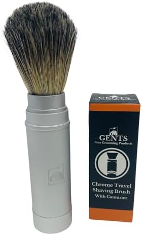 Gents Collapsible Badger Hair Shaving Brush - Retractable Travel Shaving Brush with Silver Metal Handle - Portable Wet Shave Brush for Men