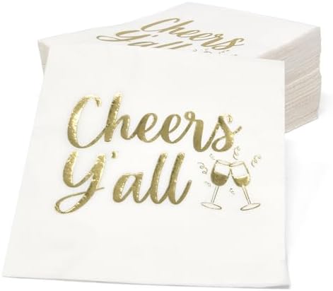 Gift Boutique - 100 Count Cheers Y'all Cocktail Beverage Napkins Holiday Disposable Paper Napkin New Year's Eve Dessert Napkins for Home, Dinner, Bridal Shower, Tableware Party Supplies Decor