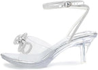 NBUUNBU Rhinestone Bowknot Strappy Clear Heels for Women - Ankle Strap Platform Sandals With Transparent High Heel - Sexy Crystal Slingback Stiletto Open Toe Comfy Party Wedding Shoes Mules Pump