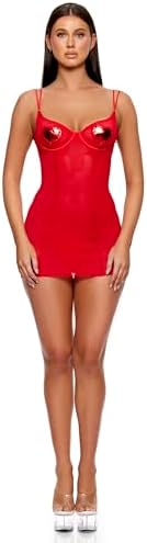 Forplay Heart of Metals Metallic Contrast Sheer Chemise Set - Red