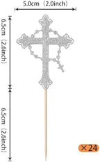 Rsstarxi 24 Pack Silver Cross Cupcake Toppers Glitter God Bless Christian Baptism Cupcake Picks for Baby Shower First Communion Party Cake Decorations Supplies