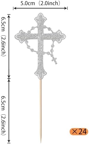 Rsstarxi 24 Pack Silver Cross Cupcake Toppers Glitter God Bless Christian Baptism Cupcake Picks for Baby Shower First Communion Party Cake Decorations Supplies