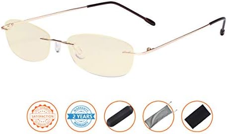 CessBlu Ladies Blue Light Blocking Glasses Anti Glare UV with Yellow Filter Eyeglasses for Women Reading Screen Rimless