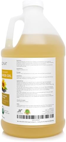 velona USDA Certified Organic Sunflower Oil - 64 Fl Oz | 100% Pure and Natural Carrier Oil | High Oleic, Refined| Cooking, Skin, Hair, Body & Face Moisturizing