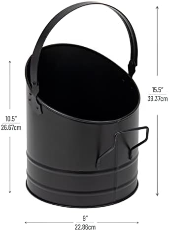 Mind Reader Fireplace Ash Bucket, 6L (1.5 gal) Capacity, Wood Stove, Fireplace Accessories, Metal, 9"L x 9"W x 10.5"H, Black