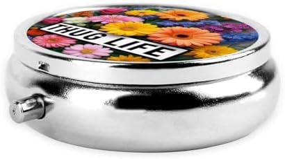 Thug Life Flowers Printed Pill Organizer,Round Travel Pill Organizer Mini Medicine Pill Box for Purse Iron Plating