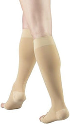 Truform 15-20 mmHg Compression Stockings for Men and Women, Knee High Length, Open Toe, Beige, Large