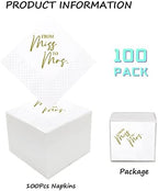 Bridal Shower Cocktail Napkins, 100 Pack Gold From Miss To Mrs Disposable Paper Napkins for Bridal Shower Engagement Wedding Bachelorette Table Decorations| 2-Ply, 5x5 Inches (From Miss To Mrs)