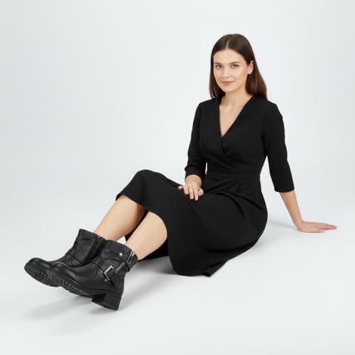 Dunes Max Motorcycle Womens Ankle Boots – Comfortable Booties for Women with Zipper & Buckle, Combat Boots Style, Memory Foam, Wide Width Options