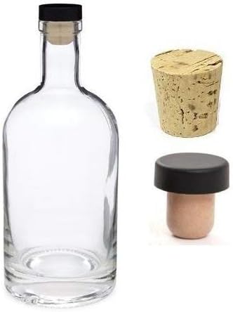 Nakpunar 25 oz Nordic Heavy Base Glass Liquor Bottle with T-Top Synthetic Closure and Bonus Regular Cork – Made in USA