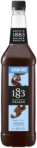 1883 Sugar Free Chocolate Syrup for Drinks, Made in France, 1 Liter Plastic Bottle