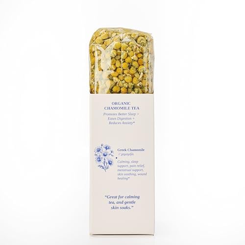 ORGANIC CHAMOMILE TEA (GREECE) | Whole Chamomile flowers for Skin Health, Relaxation | Loose Herbal Tea from Greece | 100% ORGANIC, Caffeine Free, Earthy Flavor | 70G (2.5 OZ) (45 servings)