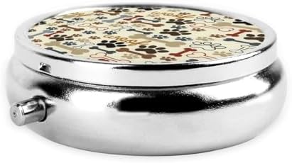 Metal Silver 3 Compartment Pill Box Pocket Portable Mini Travel Pill Case Small Round Decorative Medicine Box Vitamin Pill Organizer with Bone Dog Paw