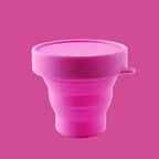 Collapsible Silicone Foldable Sterilizing Cup Set for Feminine softcups Menstrual Cups Storing and Cleaning Your Heavy Diva Cup Foldable Travel Cup for Outdoors Camping and Hiking-Eco Friendly(Pink)