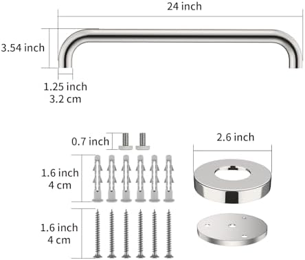 2 Pack 24 Inch Shower Grab Bar, ZUEXT Chrome Stainless Steel Bathroom Grab Bar Handle, Bathroom Shower Balance Bar, Safety Hand Rail Support, Handicap Elderly Senior Assist Bath Handle(1.25" Diameter)