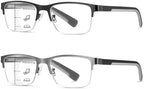 2 PCS Multifocal Progressive Reading Glasses Men, Metal Blue Light Multifocus Readers for Mid & Near Workplace