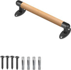 SELEWARE 16 Inch Wood Handrail Indoor Stairs Handrail Wall Mount Handrail w/Sturdy Metal Barckets, Barrier-Free Staircase Grab Bar for Elderly, 1.3 Inch Round