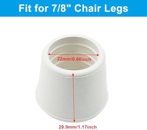 16Pcs 7/8 Inch (22mm) Chair Leg Tips Caps, Round Rubber Non-Slip Folding Chair Leg End Caps White Furniture Table Feet Caps Floor Protector Cover for Hardwood Floors