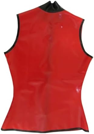 Women's Red Sleeveless Latex T-Shirt with Front Zipper,Shaping Casual Latex Tank Tops,for Novelty Club Wear