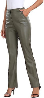 HDE Women's Faux Leather Pants High Waisted Straight Leg Trousers with Pockets