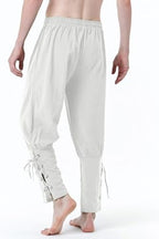 JEMITOP Men's Pure Cotton Vintage Ankle Banded Pants for Renaissance Pirate Viking Medieval Costume