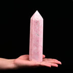 JIC Gem Natural Extra Large Pink Quartz Crystal Wand Pink Powder Opal Healing Crystal Obelisk Tower Point Decor Reiki 1.8-2.2 LBS