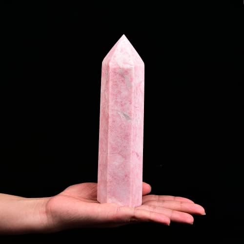 JIC Gem Natural Extra Large Pink Quartz Crystal Wand Pink Powder Opal Healing Crystal Obelisk Tower Point Decor Reiki 1.8-2.2 LBS