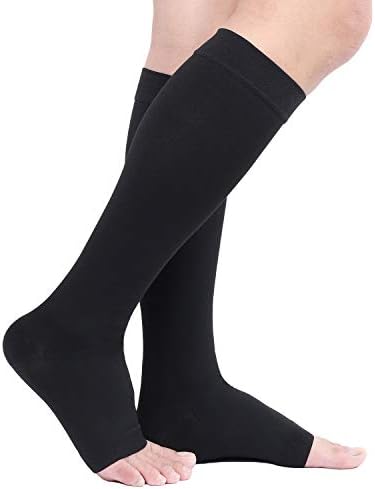 TOFLY® Compression Stockings (Pair), Grade Firm Support 20-30mmHg, Opaque, Unisex, Open Toe Knee High Compression Socks for Varicose Veins, Edema, Shin Splints, Nursing, Travel, Black M