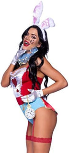 Leg Avenue Women's 4 Pc Wonderland White Rabbit Costume with Bodysuit, Neck Ruffle, Headband, Tail