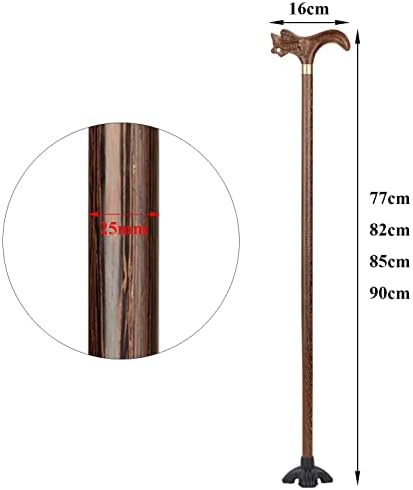 Wooden Walking Stick with 4 Feet Base Walking Cane for Elderly and Adults Lightweight Balancing Mobility Aid (Color : Brown, Size : 85cm)