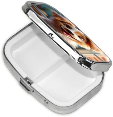 Cute Dog Pill Box 2 Compartment Small Pill Case for Purse & Pocket Decorative Metal Medicine Case Travel Pillbox Square Pill Organizer Vitamin Container Unique Gift