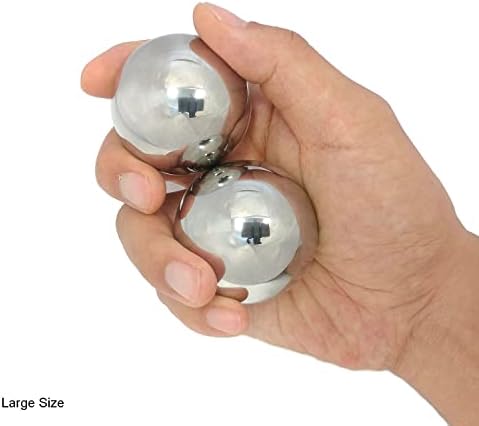 Top Chi 2.3 lb. 2 Inch Solid Stainless Steel Baoding Balls with Carry Pouch. Non-Chiming Chinese Health Balls for Hand Therapy, Exercise, and Stress Relief