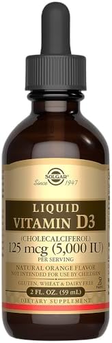 Solgar Liquid Vitamin D3 125 mcg (5,000 IU), 2 fl oz - Delicious, Natural Orange Flavor - Helps Maintain Healthy Bones & Teeth - Immune System Support - Gluten Free, Dairy Free, Kosher - 59 Servings
