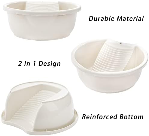 SOUJOY 2 Pack Washboard Basin for Hand Washing Clothes, Plastic Non-Slip Washtub with Integrated Washboard, Small Delicate Articles Washing Clothes Laundry for Home and Outdoor