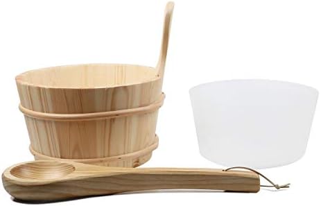 Sauna Bucket and Ladle, Wooden Sauna Bucket Sauna Accessories for Men Women, Sauna Wood Bucket Set Cedar Made of Premium Finland Pinewood