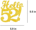 Hello 52 Cake Toppers Gold Glitter, Happy 52nd Birthday Cake Decorations Cheers to 52 Years Party Decor, Fifty-two Year Old Theme Birthday Anniversary Party Supplies