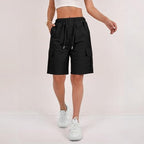 Bermuda Shorts for Women Summer Quick Dry Cargo Shorts with Pockets Outdoor Drawstring Knee Length Hiking Short