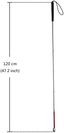 Aluminum Mobility Folding White Cane for Vision Impaired and Blind People (Folds Down 6 Sections) (120 cm (47.2 inch), Black Handle)