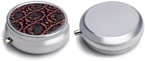 Round Medicine Organizer, Goth Gothic Raven Purple Portable Pill Box, Mini Case for Fish Oil, Travel Holder Purse Pocket for Men
