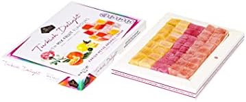 Cerez Pazari Turkish Delight with Rose, Orange and Lemon Mix Flavours 8.1 Oz Gourmet Small Size Snacks Gift Box, No Nuts Sweet Traditional Confectionery Vegan Candy Dessert Lokum Loukoumi Approx.32Pcs