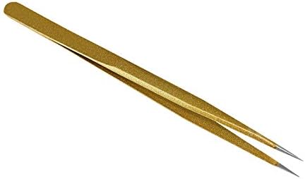 Tvoip 2 Pcs Gold Stainless Steel Tweezers for Eyelash Extensions, Straight and Curved Tip Tweezers Nippers, False Lash Application Tools