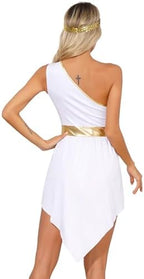 Women Sexy Toga Costume Greek Queen Dress One Shoulder Grecian Halloween Cosplay Fancy Dress