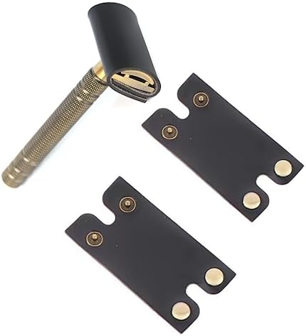 Leather Safety Razor Cover Travel Case, 2 Pcs Double Edge Razor Head Protecting Sheath, Safety Razor Blade Guard, Shaving Travel Cover Leather Cover Fits Most Safety Razors (Black)