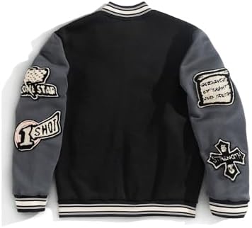 SOLY HUX Men's Letter Graphic Color Block Varsity Jacket Long Sleeve Y2k Streetwear Baseball Jacket