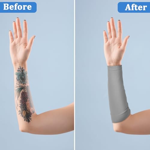 Vicenpal 2 Pairs Tattoo Cover up Sleeve Forearm Arm Sleeves for Women Men Compression Tattoo Upper Arm Cover(Gray, Black)