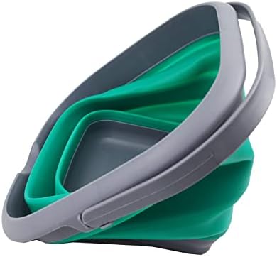 SAMMART 8.5L (2.2 Gallon) Collapsible Square Handy Bucket/Foldable SquareWater Pail/Portable Tub with Handle. Size 31cm (Square) (Grey/Bluish-Green)