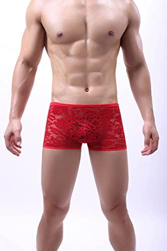 Swbreety Men's Lace Boxer Briefs Underwear Sexy See Through Underpants Bulge Pouch Trunks…
