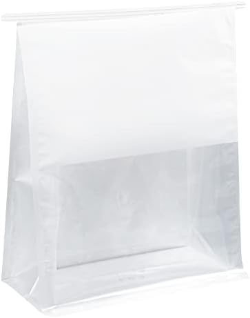 Restaurantware-Bag Tek 8.6 x 4.5 x 10.6 Inch Tin Tie Bags With Windows, 100 Resealable Bakery Bags With Windows - Flat Bottom, For Cookies or Coffee Beans, White Cotton Paper Tin Tie Bags